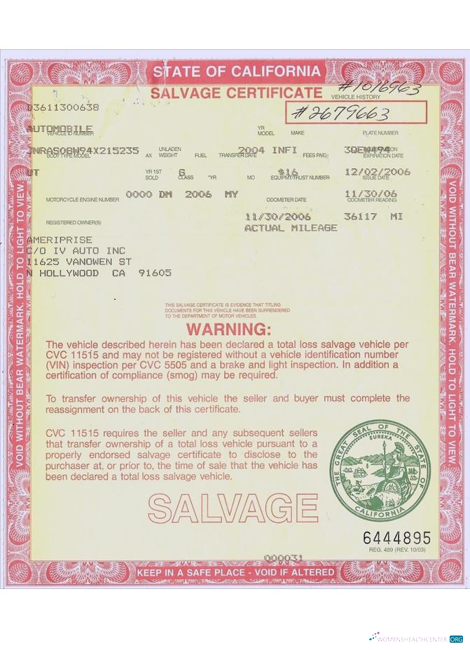 Download USA California salvage certificate Photoshop template